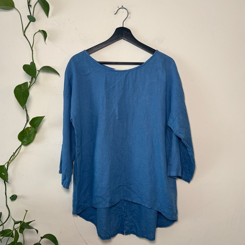 Terzo Millennio Light Blue Italian Linen Shirt Tunic - {Small}